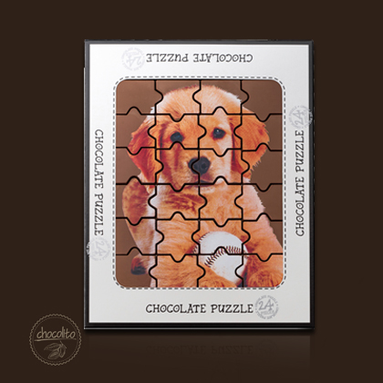 pies z czekolady, czekoladowy piesek, puzzle czekolada, czekoladki dla dzieci, czekoladowy piesek